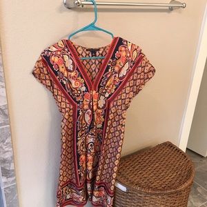 Colorful patterned shirt sleeve kimono dress